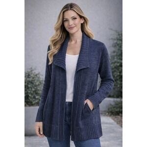 Exclusively Misook Heathered Black Cardigan Sweater Women's size MEDIUM